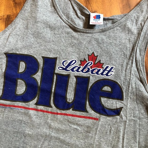 VINTAGE 1998 LABATT BLUE TANK TOP GREY LARGE - Picture 3 of 4